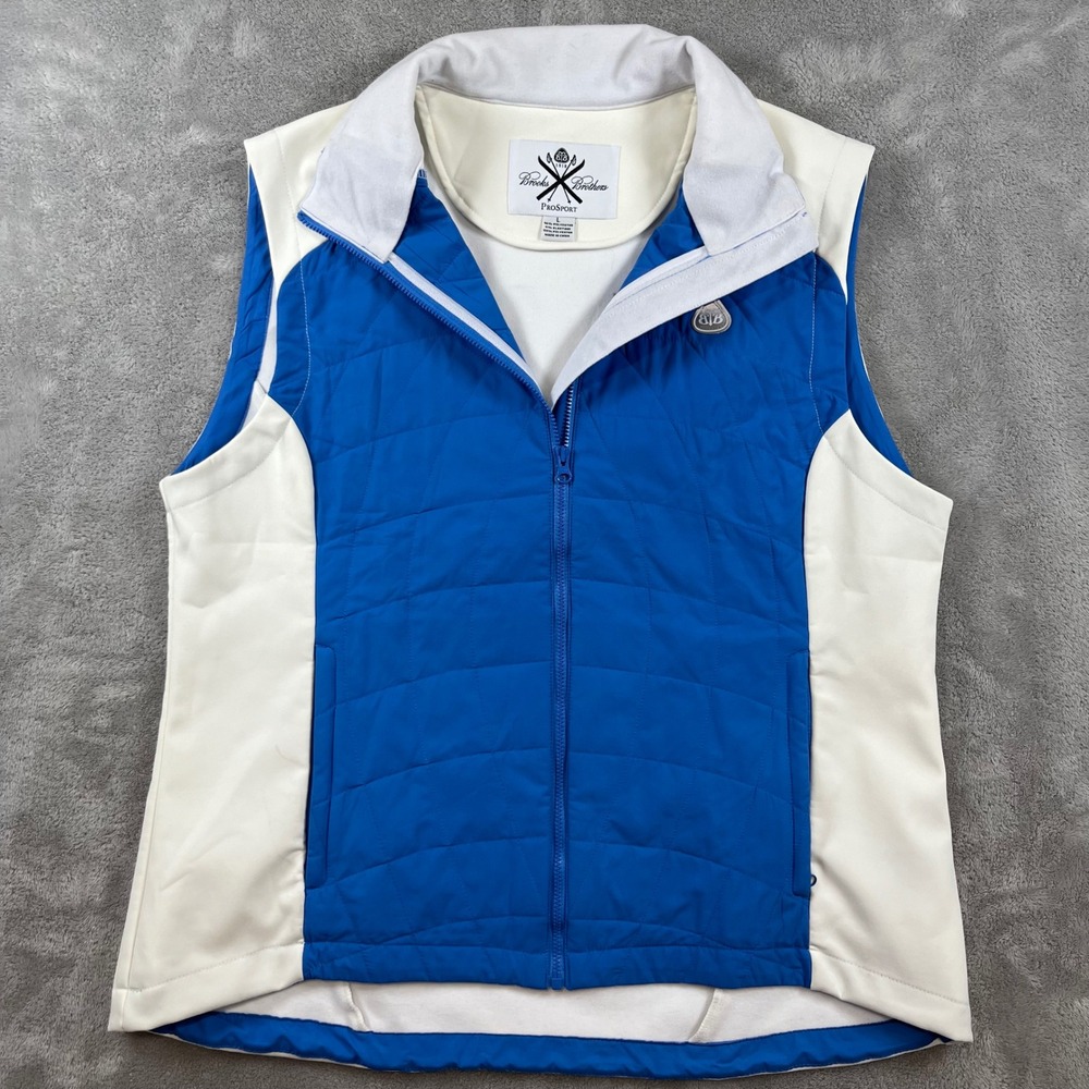 Brooks‎ Brothers ProSport Vest Women Large Blue White Quilted Full Zip Golf